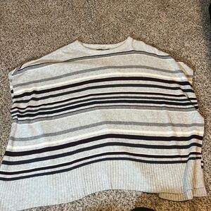 LOFT Women's Striped Poncho Sweater XS S‎ Light Gray Black White Maroon
